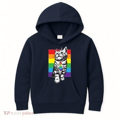 Retro Gay Pride Ally Support Kitten Kids Hoodie