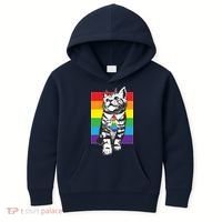 Retro Gay Pride Ally Support Kitten Kids Hoodie thumb 0