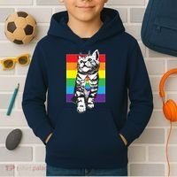 Retro Gay Pride Ally Support Kitten Kids Hoodie thumb 2