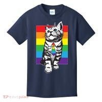 Retro Gay Pride Ally Support Kitten Kids T-Shirt thumb 0