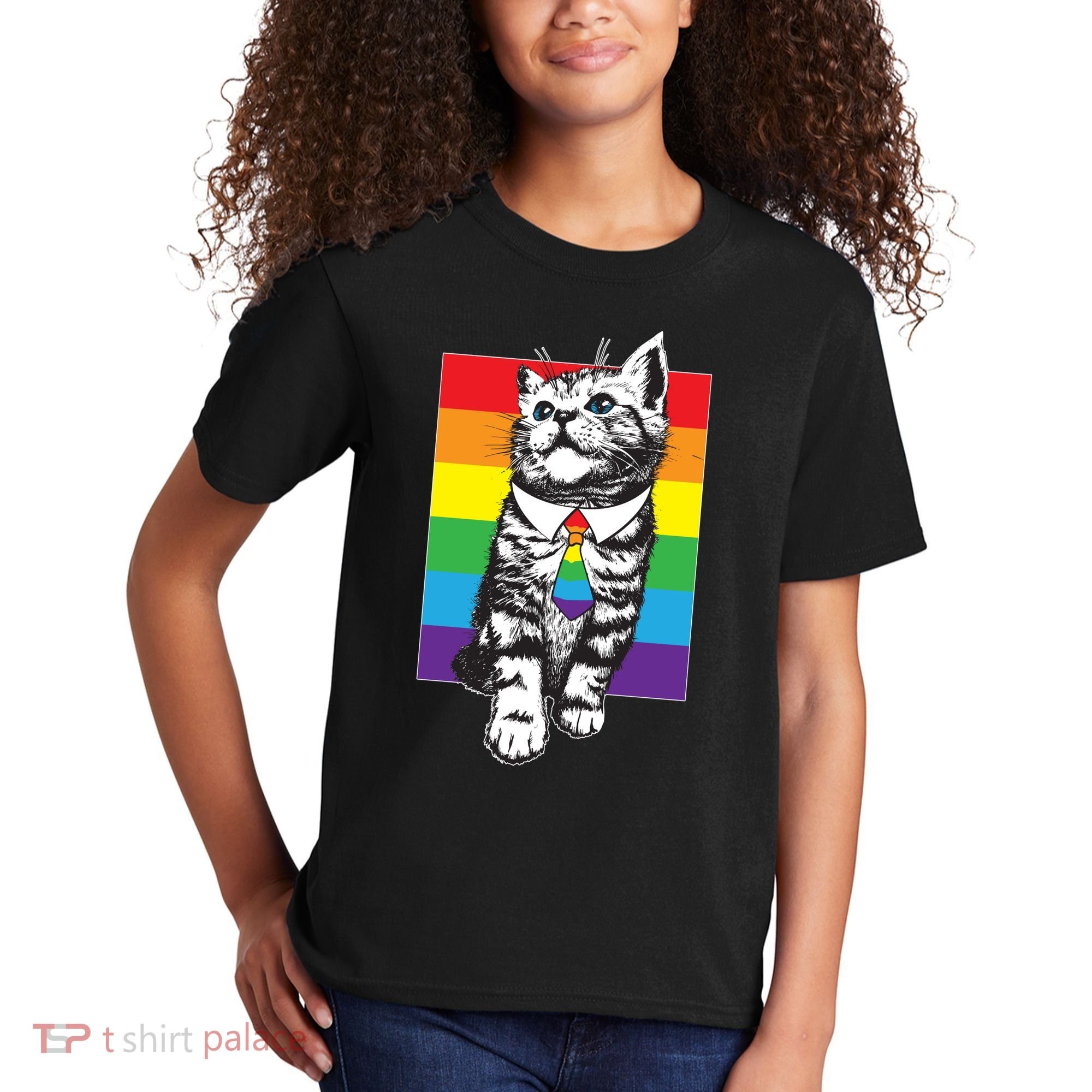 Retro Gay Pride Ally Support Kitten Kids T-Shirt