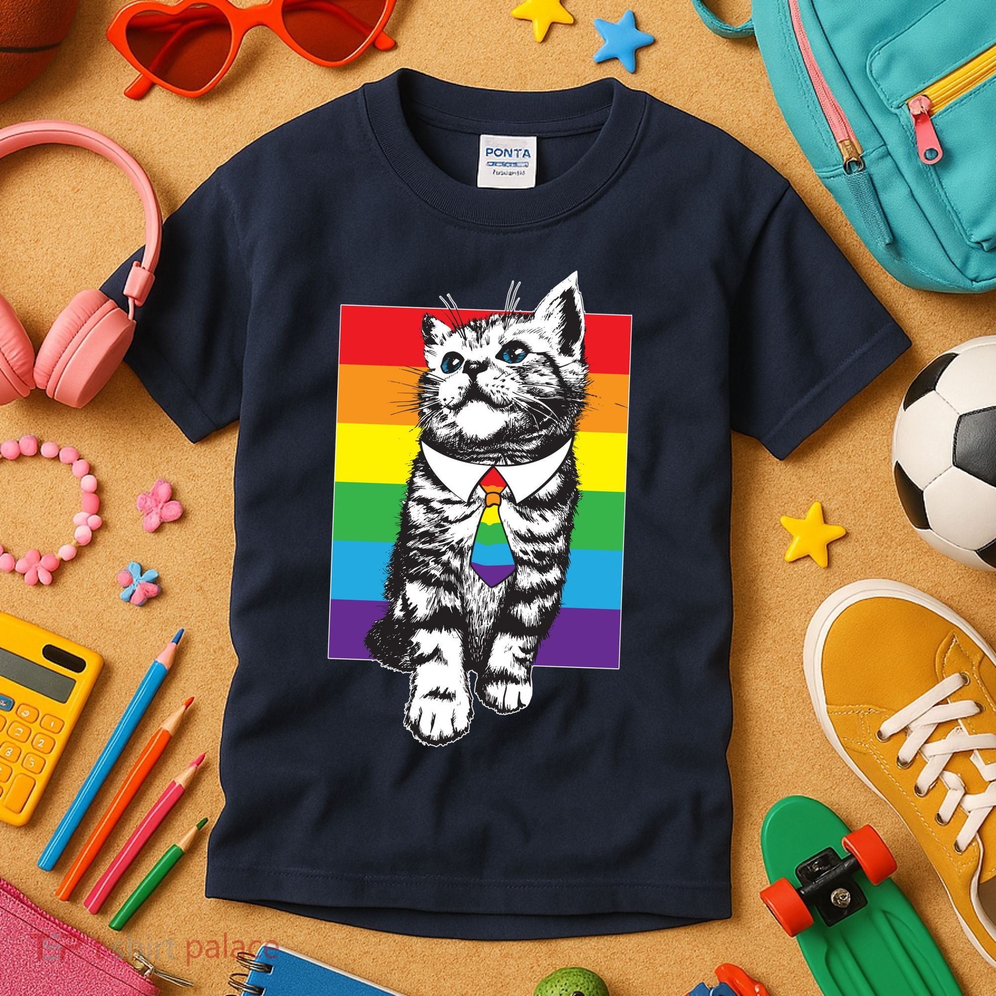 Retro Gay Pride Ally Support Kitten Kids T-Shirt