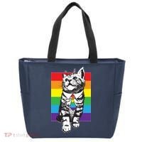 Retro Gay Pride Ally Support Kitten Tote Bag thumb 0