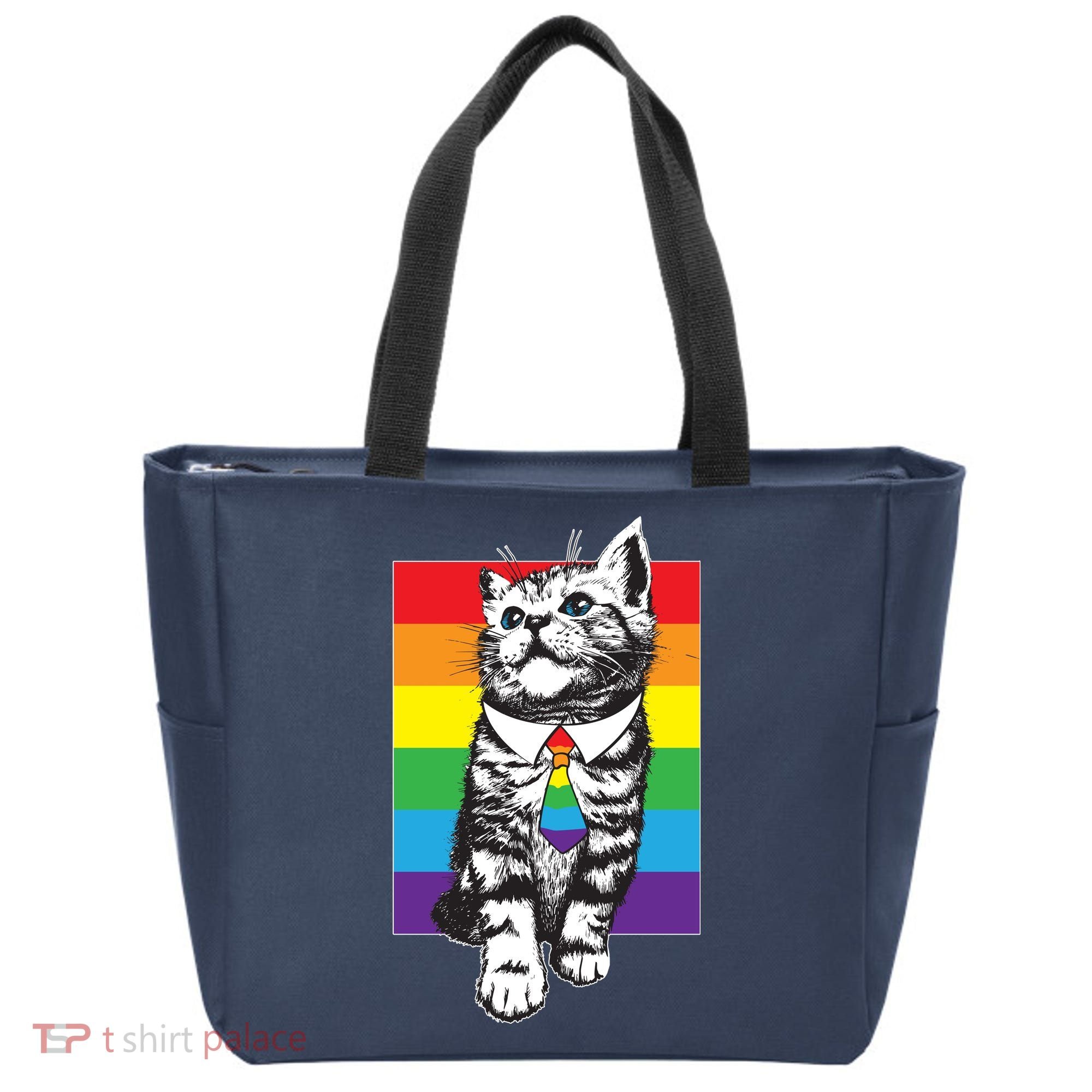 Retro Gay Pride Ally Support Kitten Tote Bag