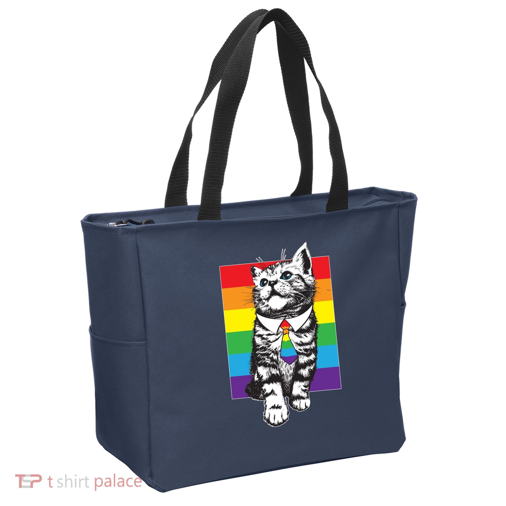 Retro Gay Pride Ally Support Kitten Tote Bag