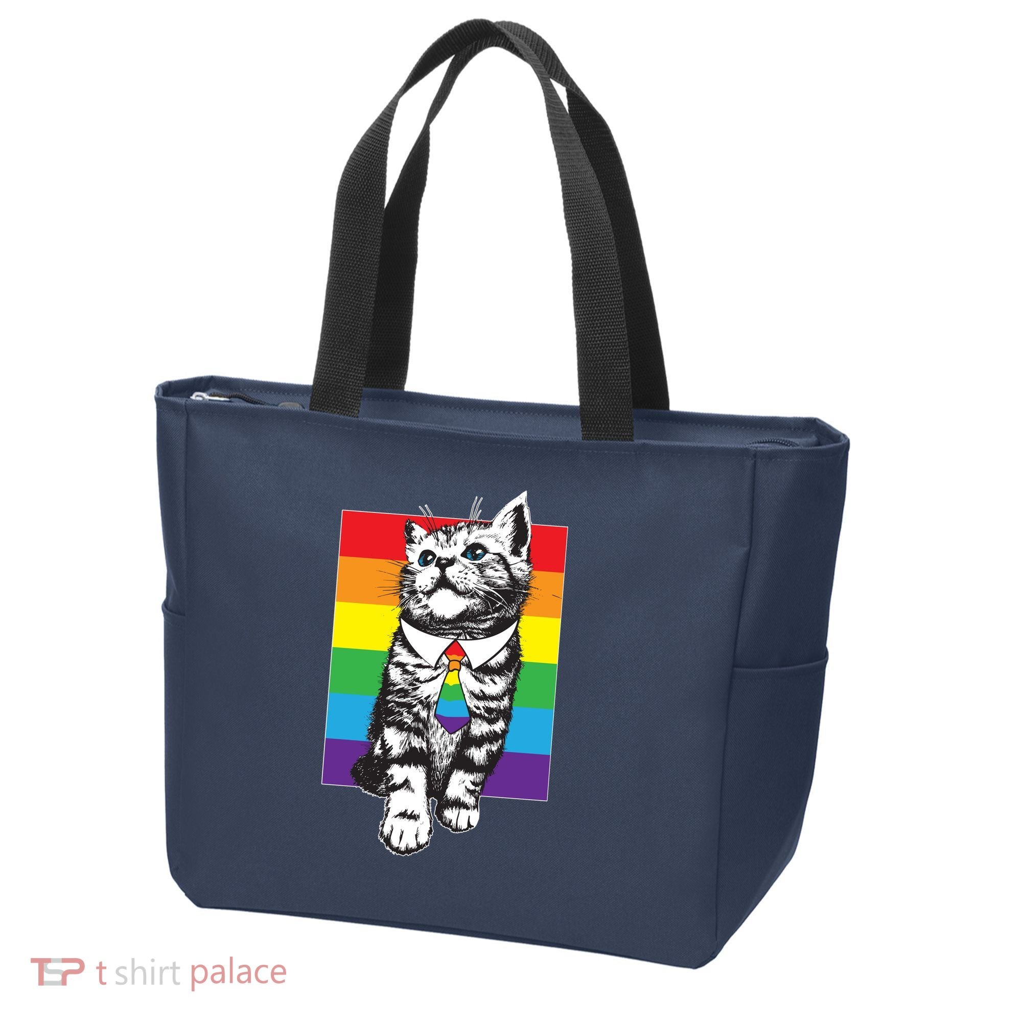 Retro Gay Pride Ally Support Kitten Tote Bag