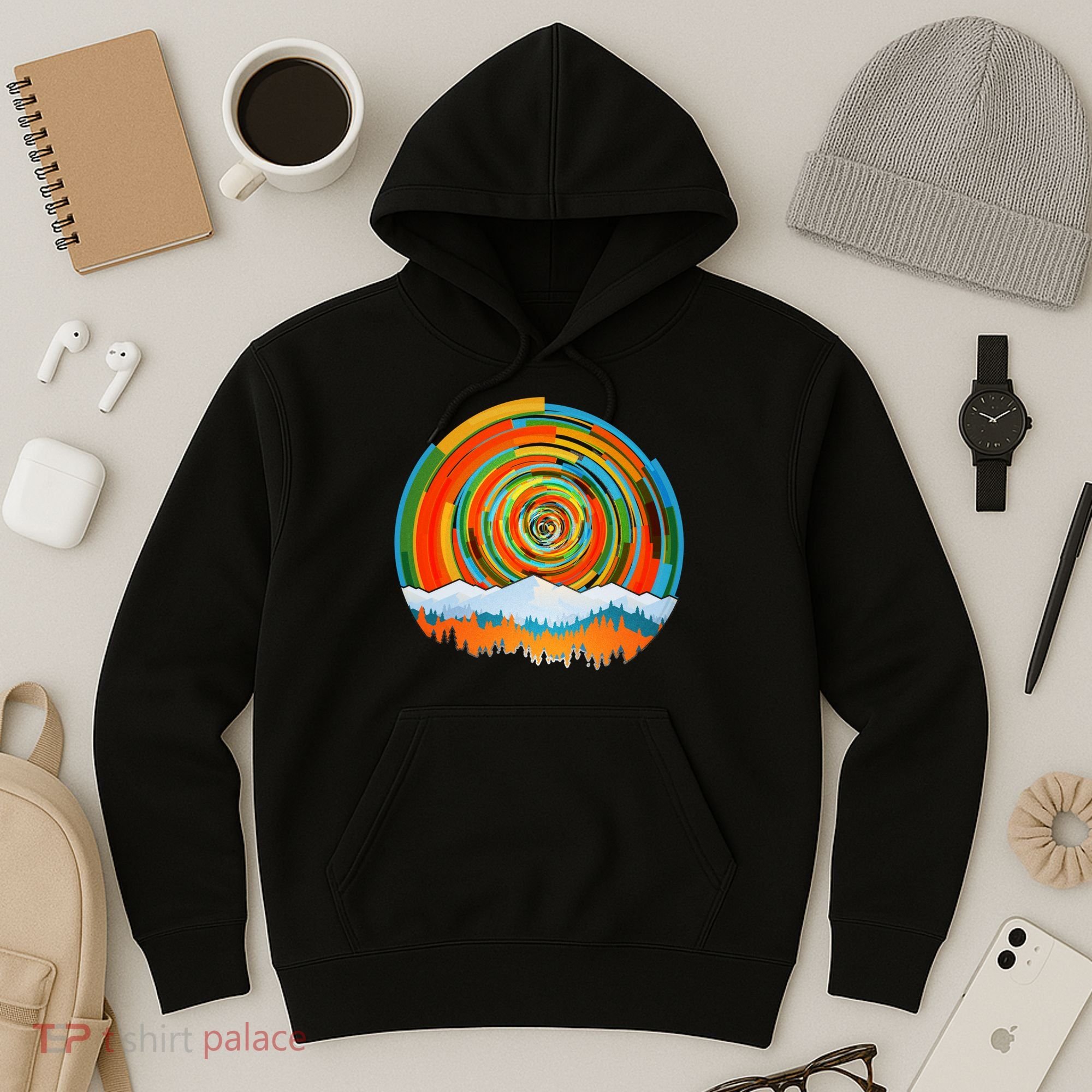 Retro Geometric Sunrise Hoodie
