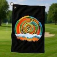 Retro Geometric Sunrise Golf Towel thumb 1