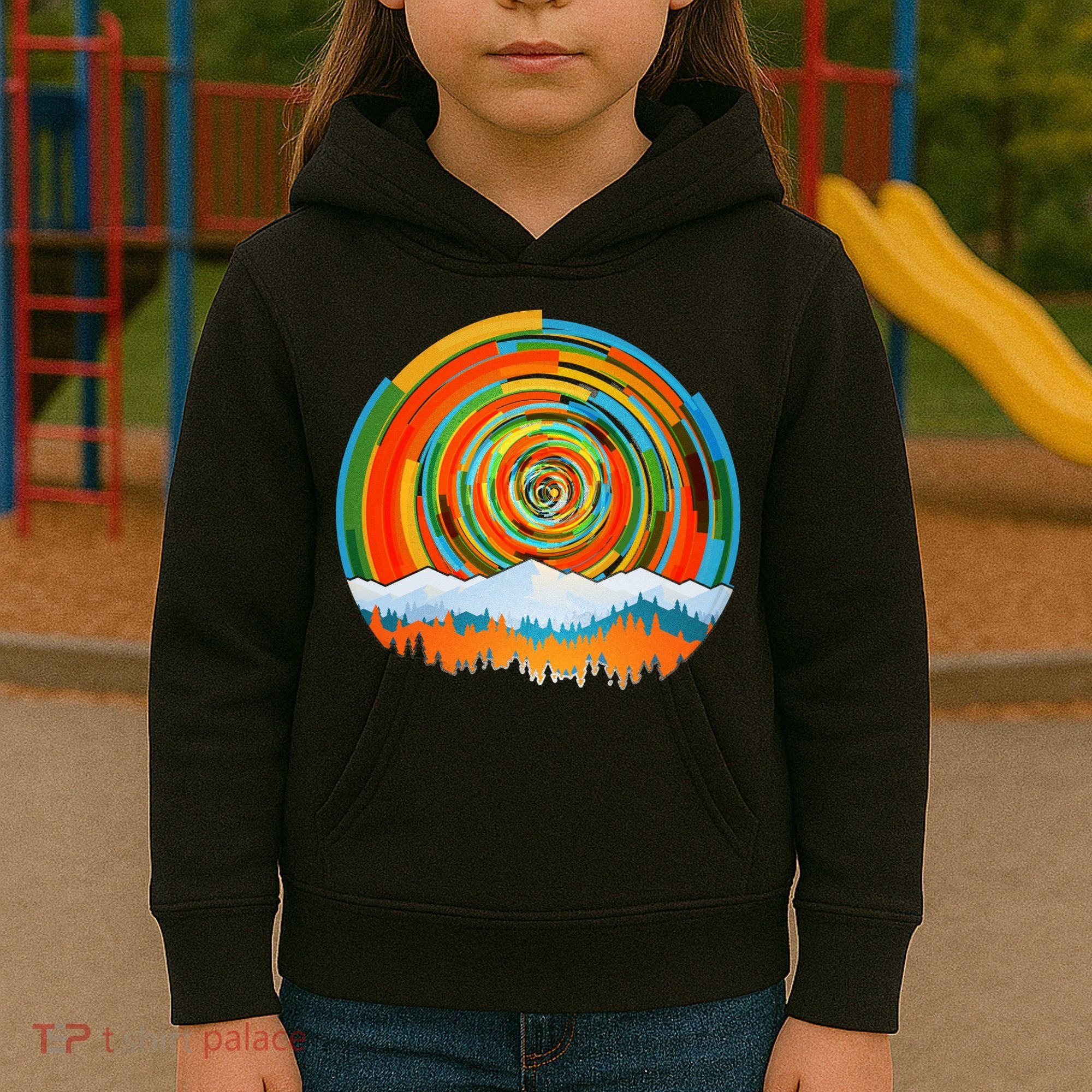 Retro Geometric Sunrise Kids Hoodie