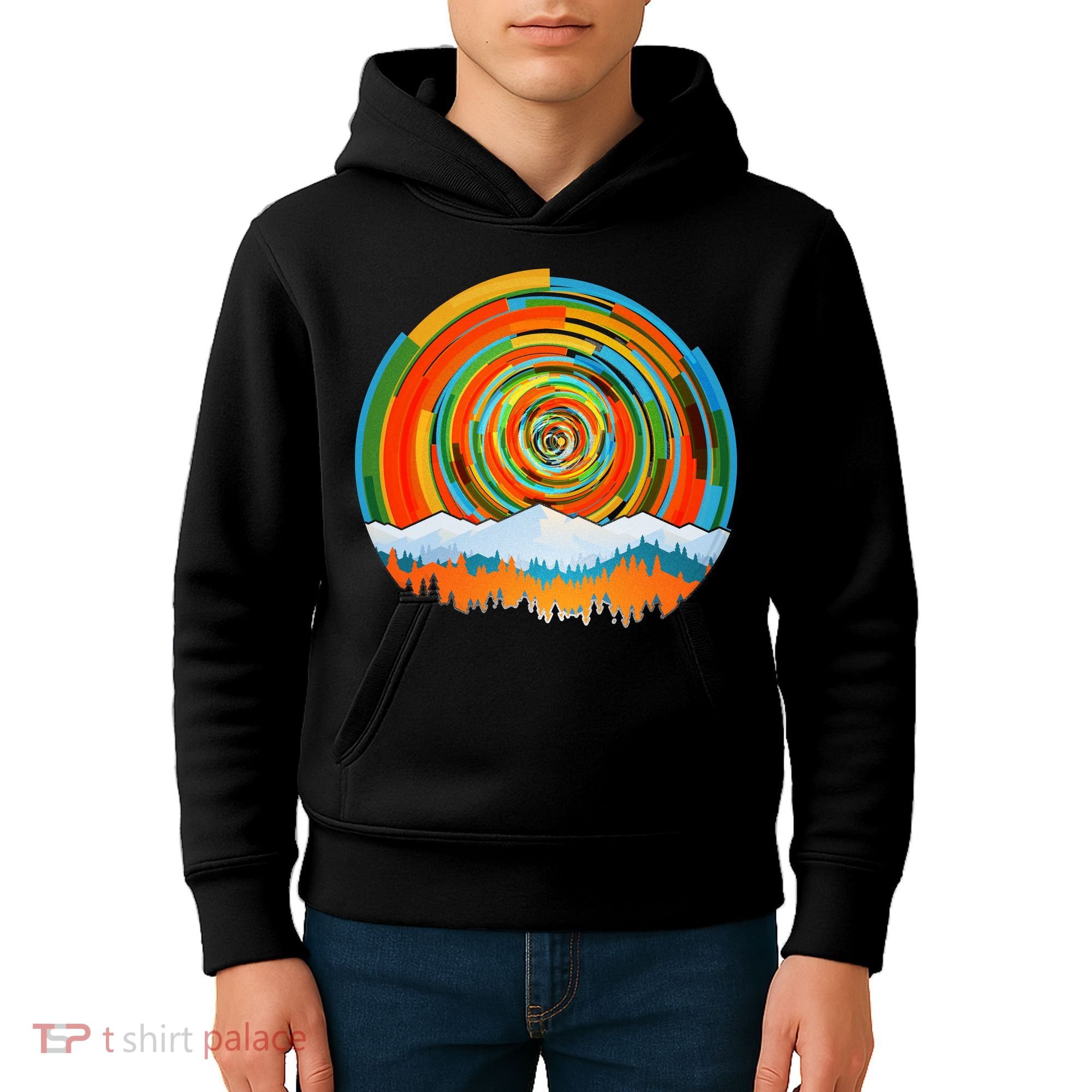 Retro Geometric Sunrise Kids Hoodie