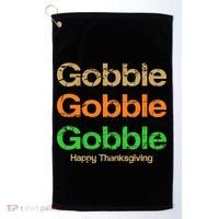 Retro Gobble Funny Thanksgiving Golf Towel thumb 0