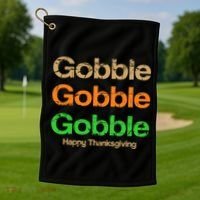 Retro Gobble Funny Thanksgiving Golf Towel thumb 1