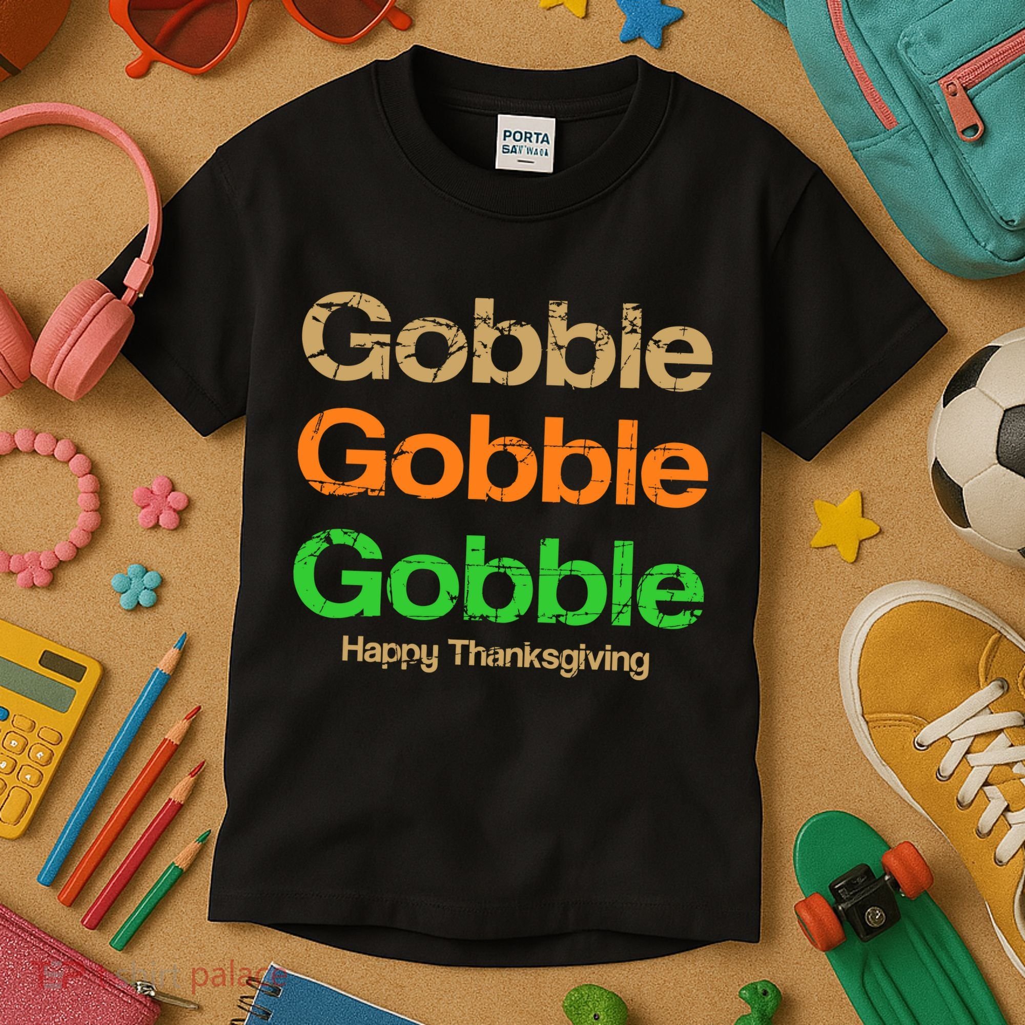 Retro Gobble Funny Thanksgiving Kids T-Shirt