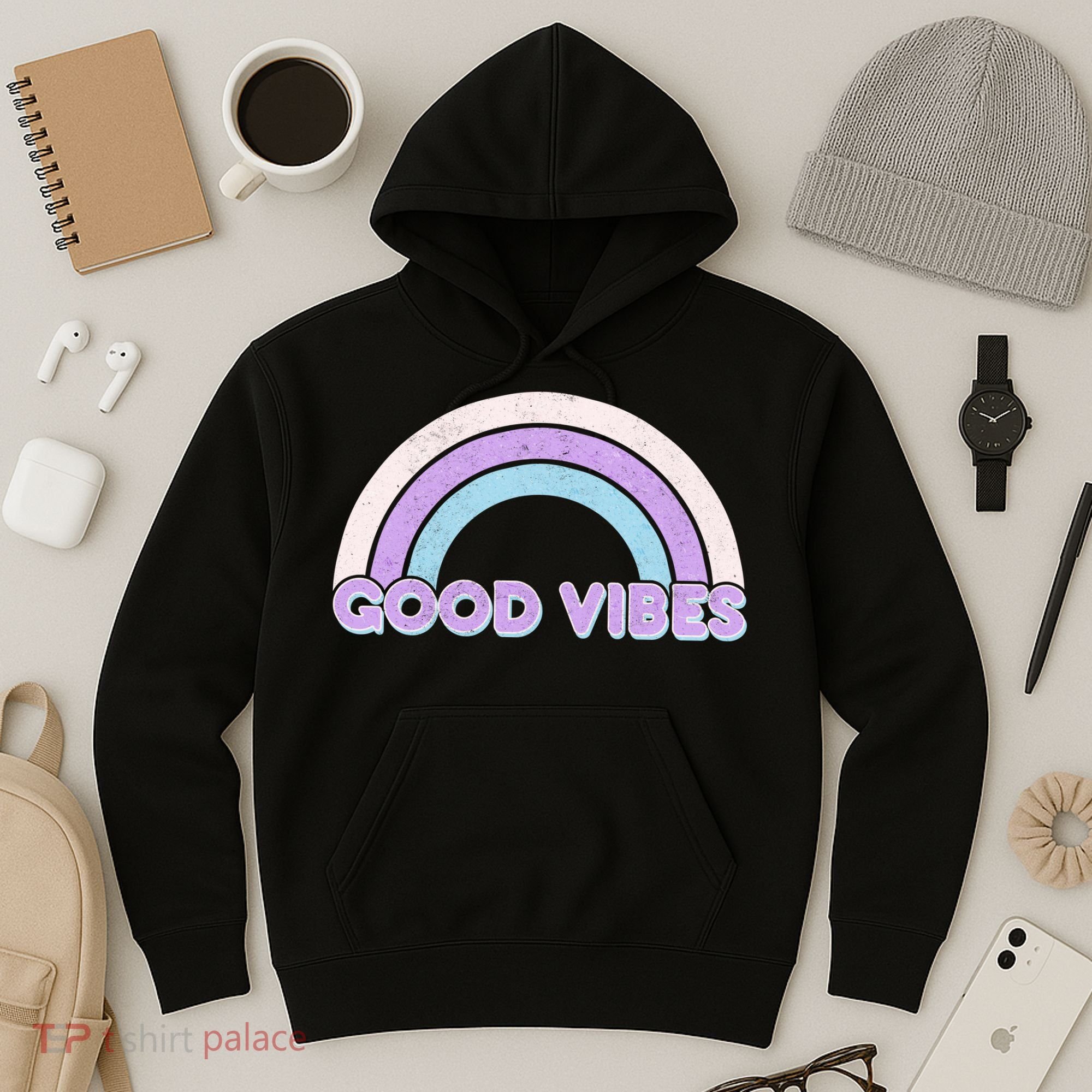 Retro Good Vibes Rainbow Hoodie