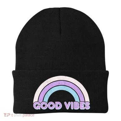 Retro Good Vibes Rainbow Beanie