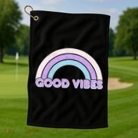 Retro Good Vibes Rainbow Golf Towel thumb 1