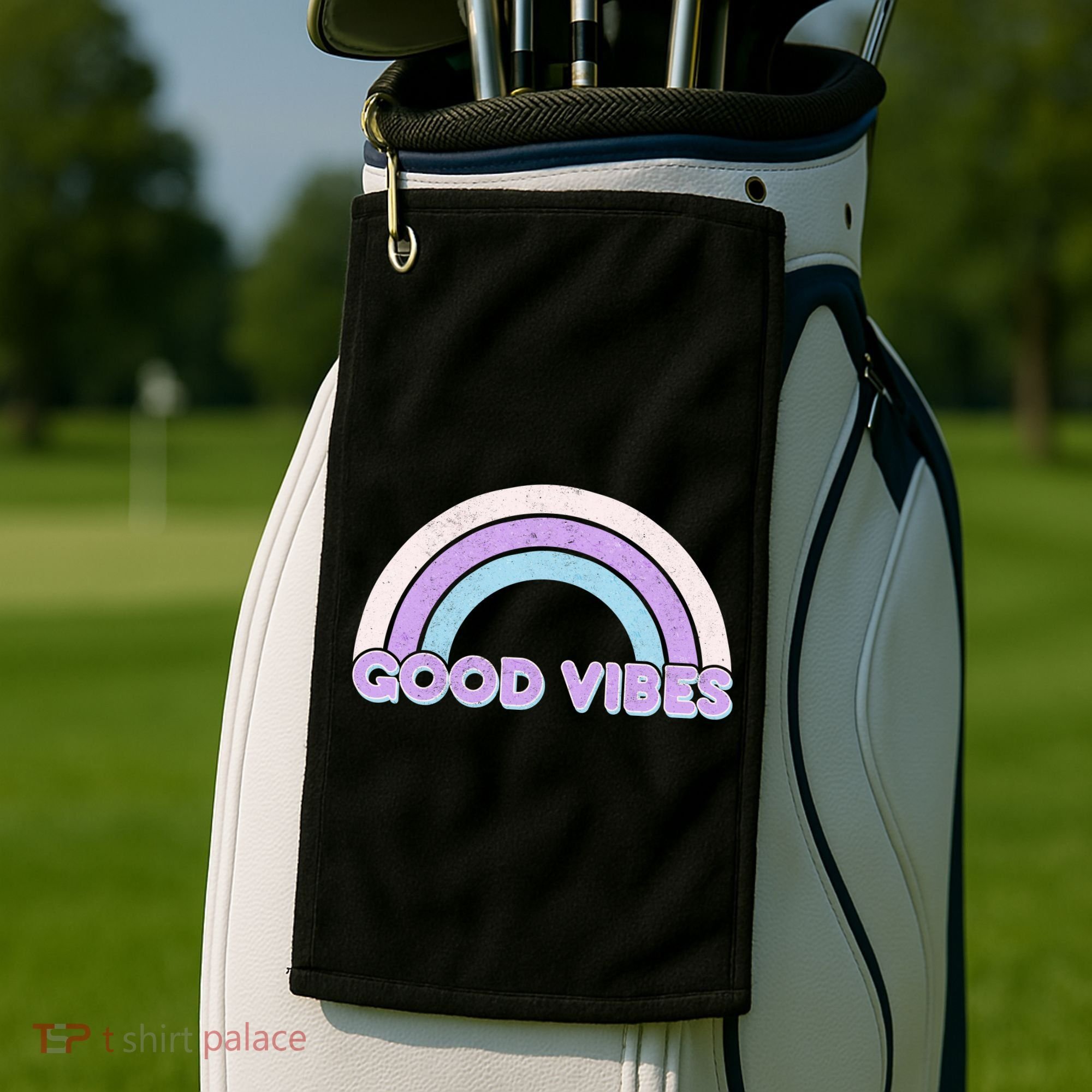 Retro Good Vibes Rainbow Golf Towel