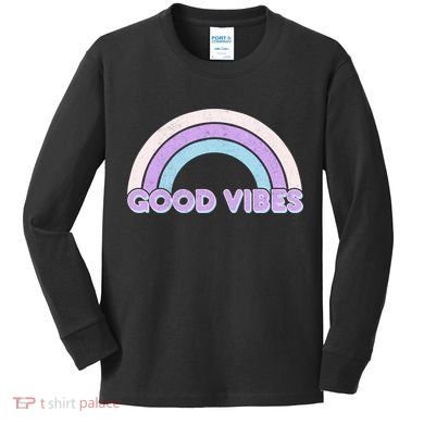 Retro Good Vibes Rainbow Kids Long Sleeve Shirt