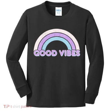 Retro Good Vibes Rainbow Kids Long Sleeve Shirt