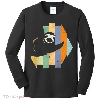 Retro Hanging Sloth Kids Long Sleeve Shirt