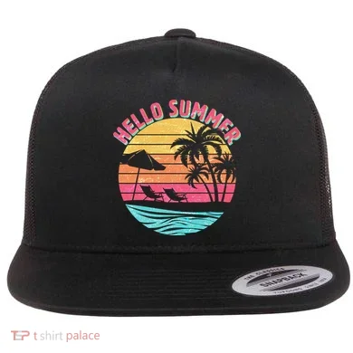 Retro Hello Summer Flat Bill Trucker Hat