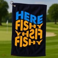Retro Here Fishy Fishy Fishy Golf Towel thumb 1