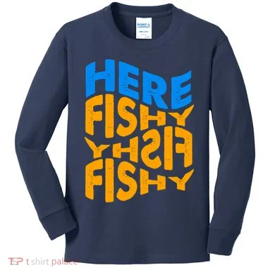 Retro Here Fishy Fishy Fishy Kids Long Sleeve Shirt