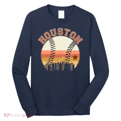 Retro Houston Baseball Fan Long Sleeve Shirt in the selected color