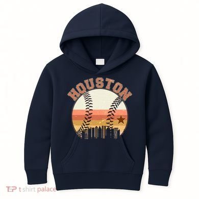 Retro Houston Baseball Fan Kids Hoodie