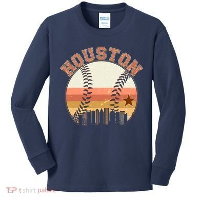 Retro Houston Baseball Fan Kids Long Sleeve Shirt