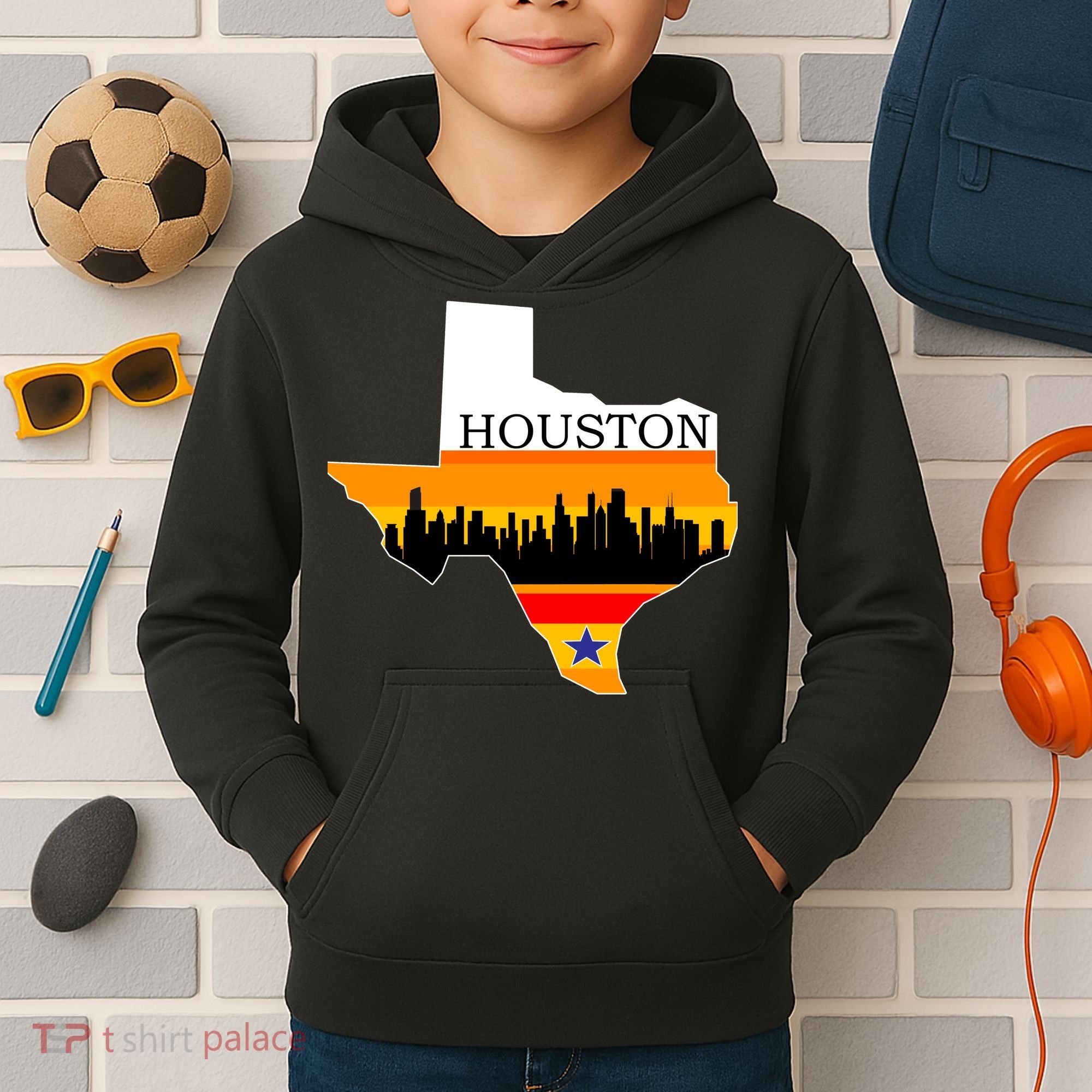 Retro Houston Texas Baseball Throwback Kids Hoodie