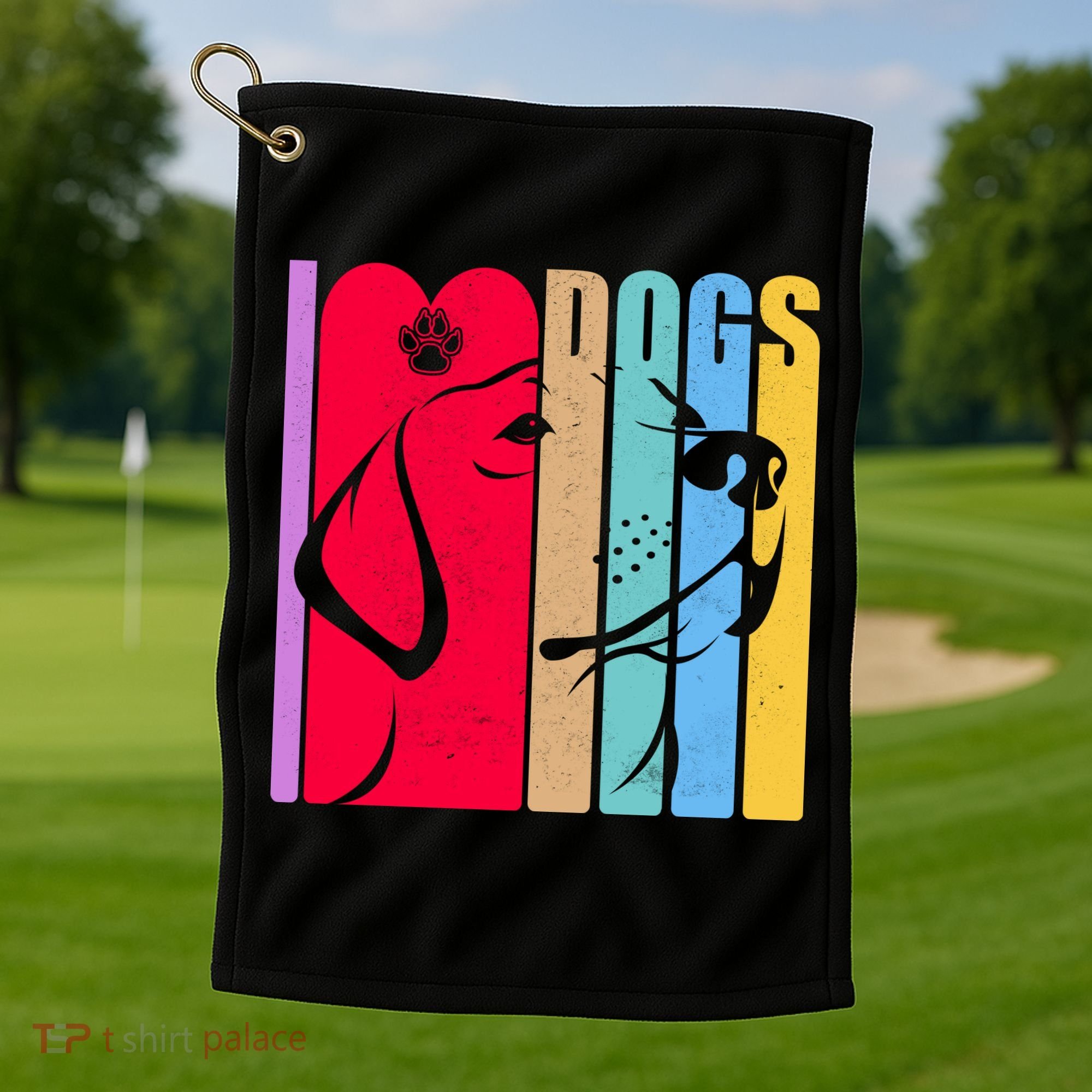 Retro I Love Dogs Golf Towel