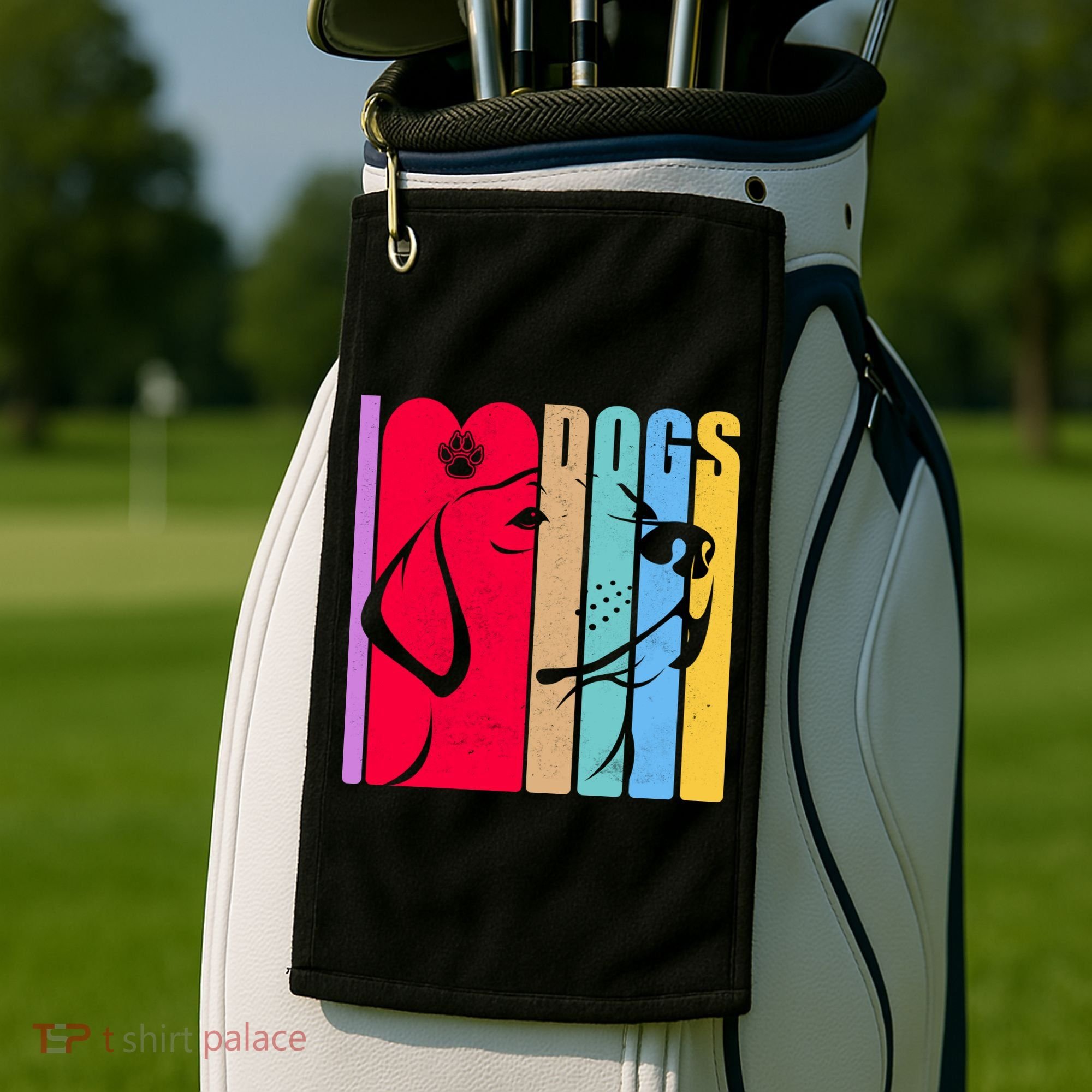 Retro I Love Dogs Golf Towel