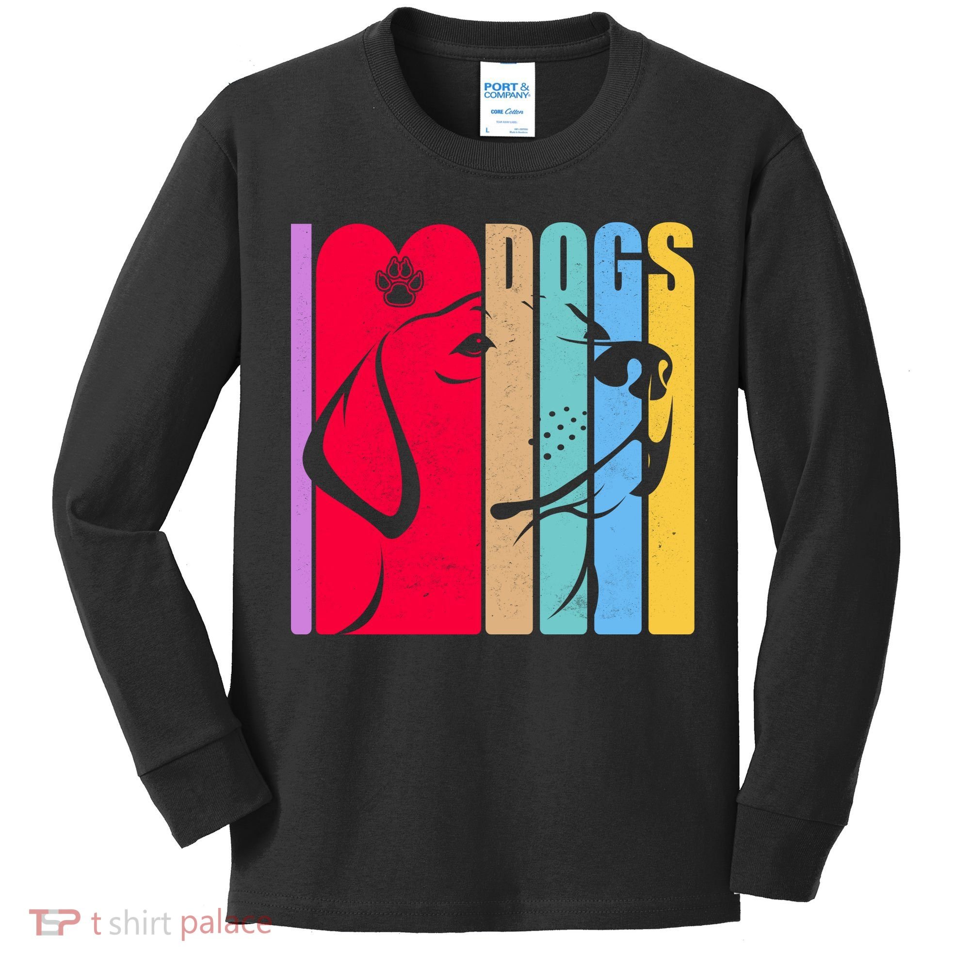 Retro I Love Dogs Kids Long Sleeve Shirt