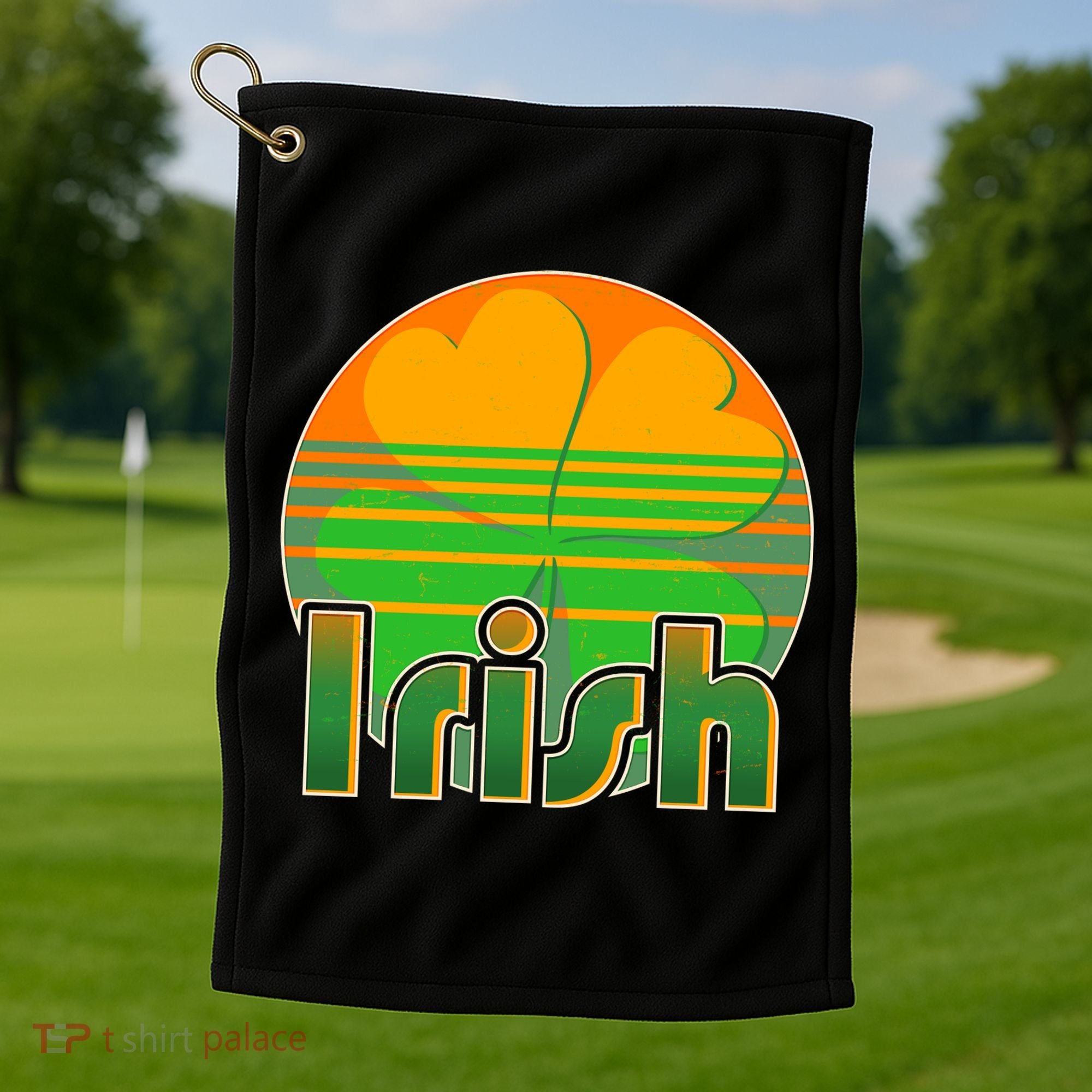 Retro Irish Shamrock Emblem Golf Towel