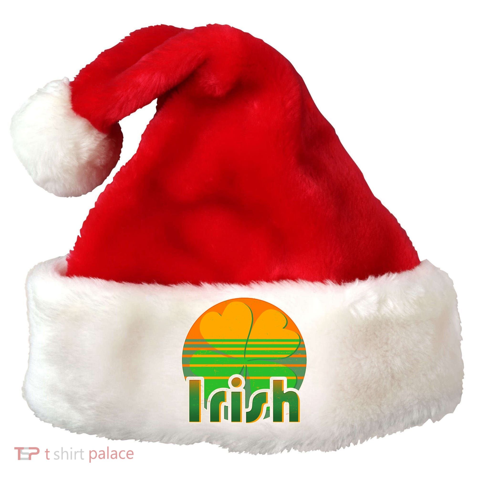 Retro Irish Shamrock Emblem Santa Hat