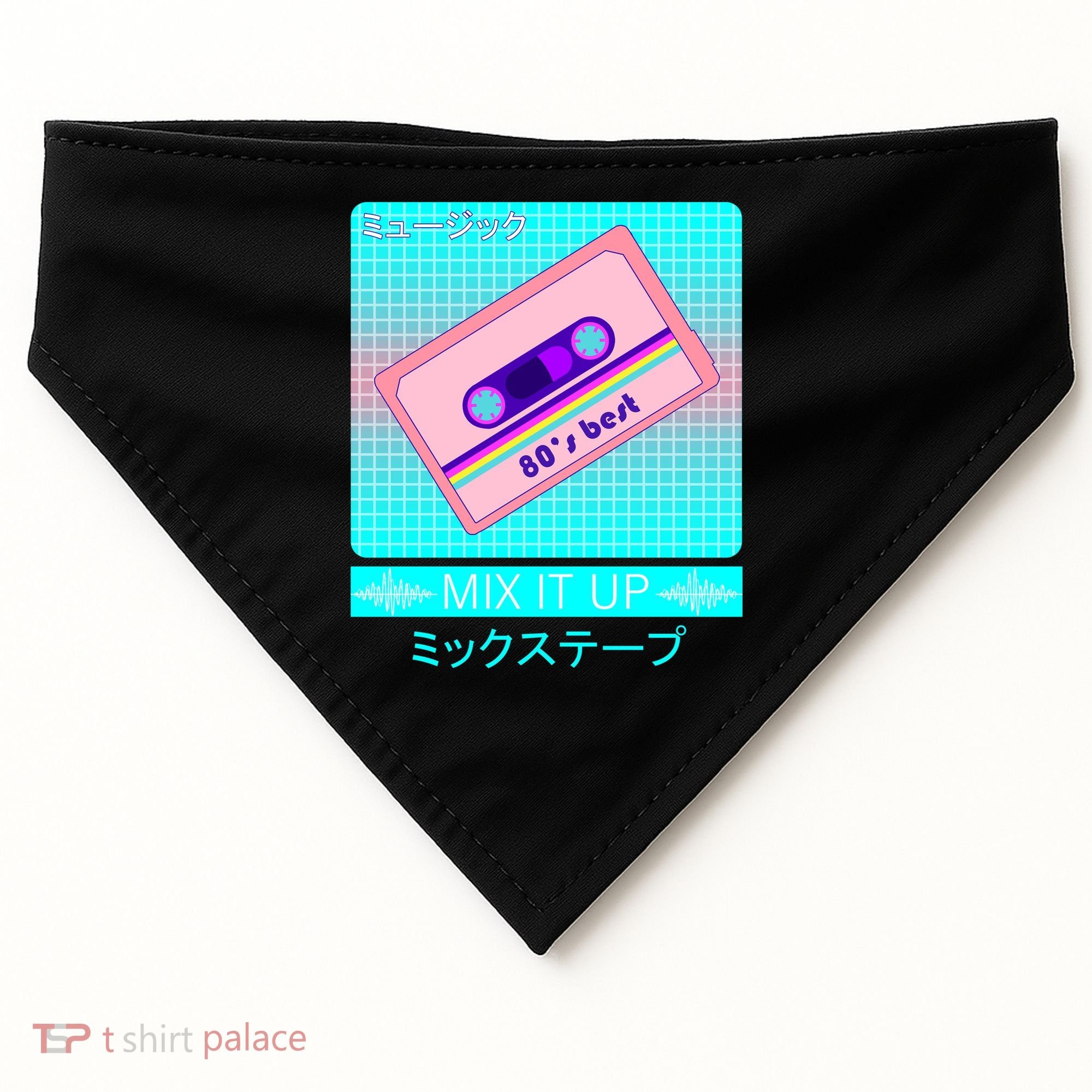 Retro Japanese Vaporwave Mix Tape USA-Made Doggie Bandana