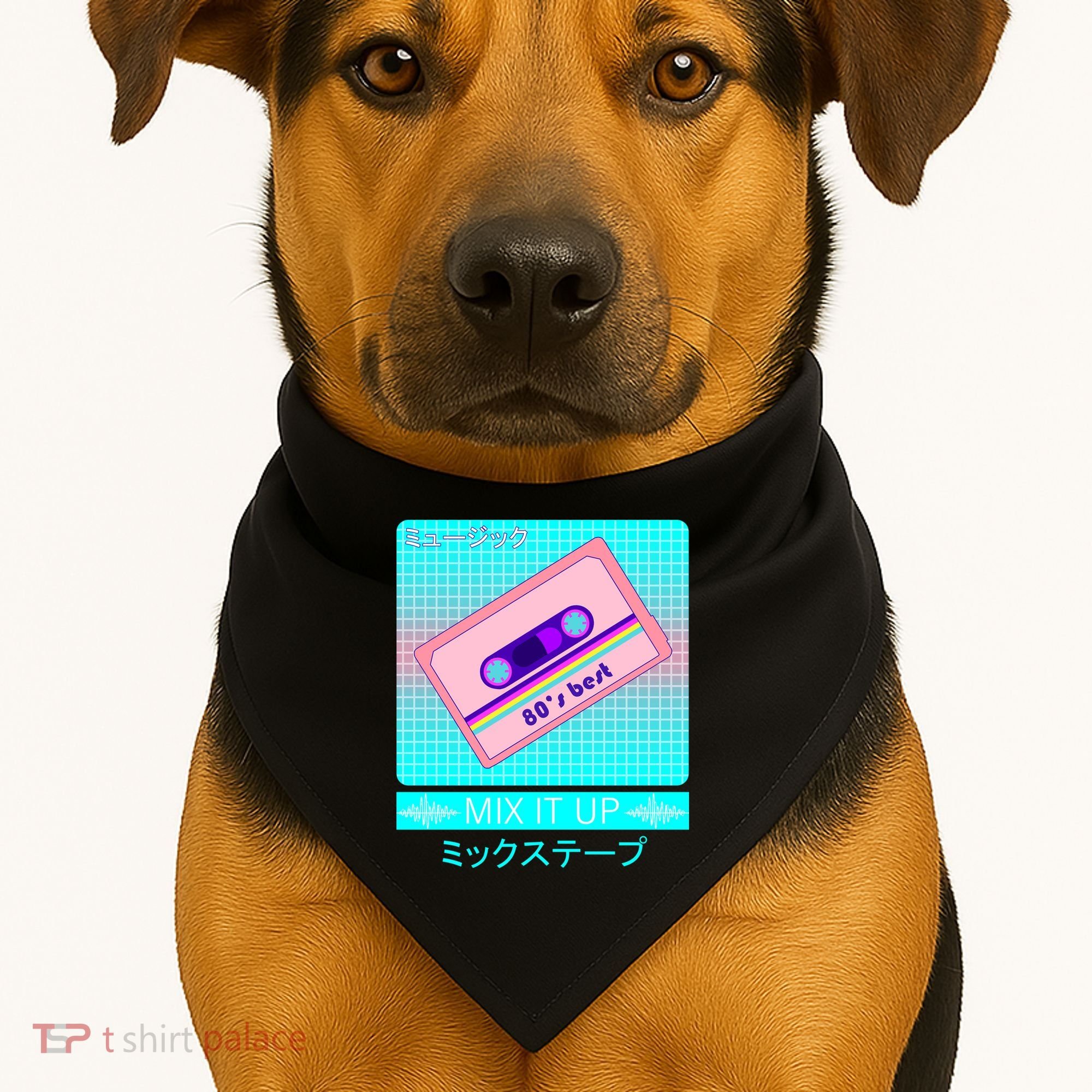 Retro Japanese Vaporwave Mix Tape USA-Made Doggie Bandana