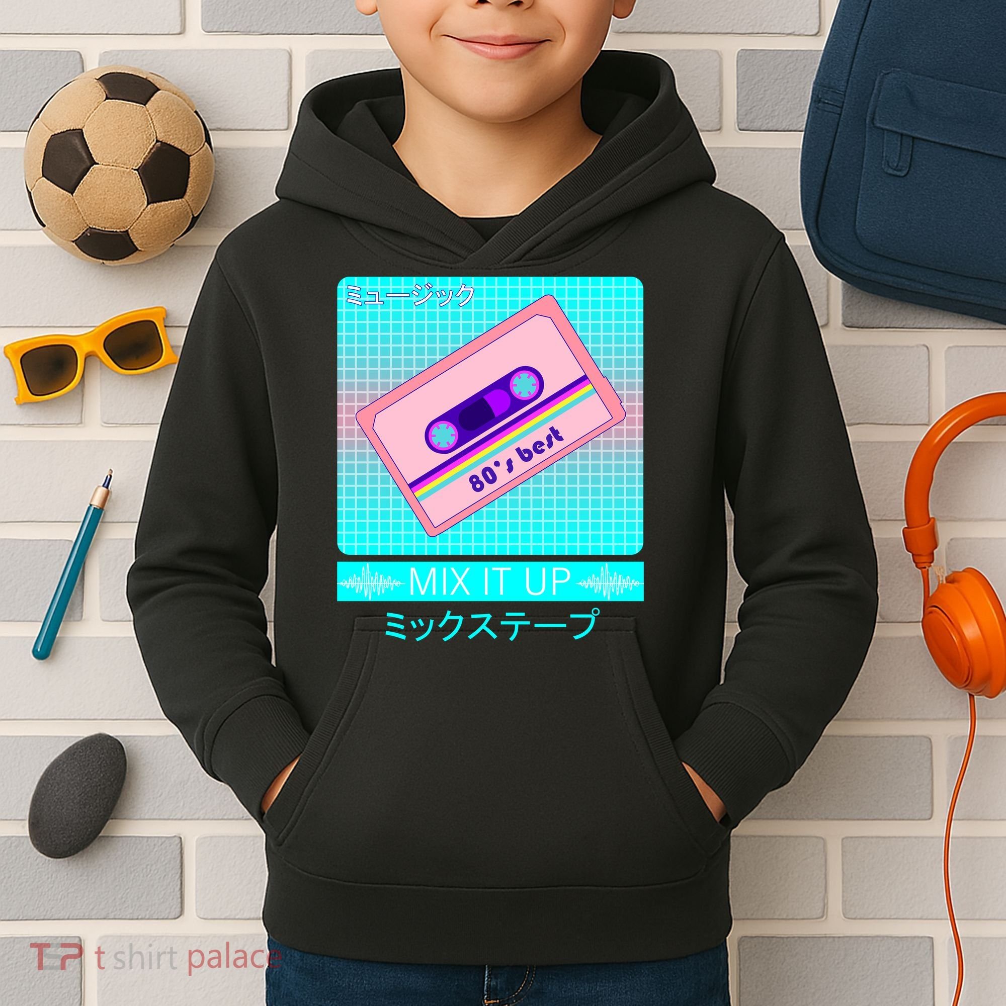 Retro Japanese Vaporwave Mix Tape Kids Hoodie