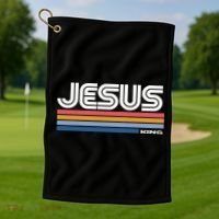 Retro Jesus King Golf Towel thumb 1