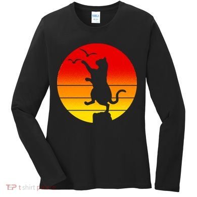 Retro Karate Cat 80's Movies Women's Long Sleeve Shirt