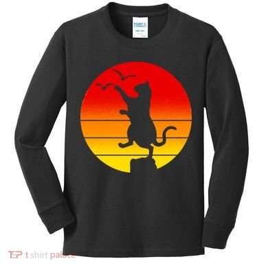 Retro Karate Cat 80's Movies Kids Long Sleeve Shirt