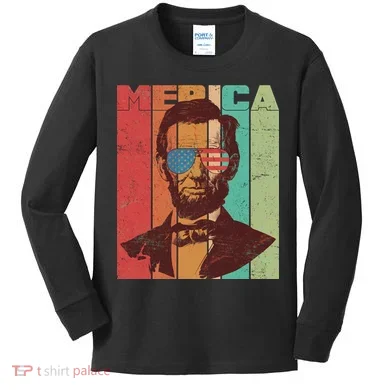 Retro Merica Lincoln Kids Long Sleeve Shirt