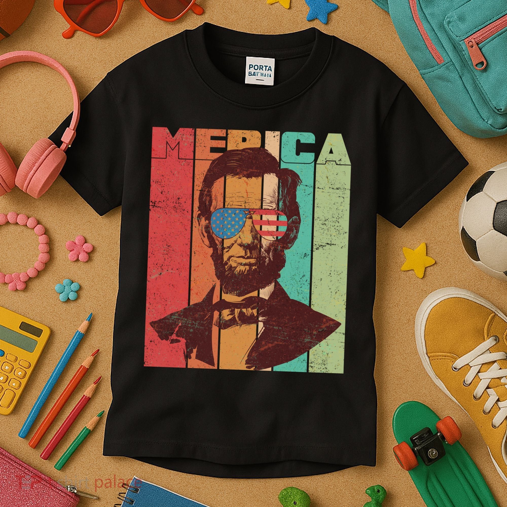 Retro Merica Lincoln Kids T-Shirt