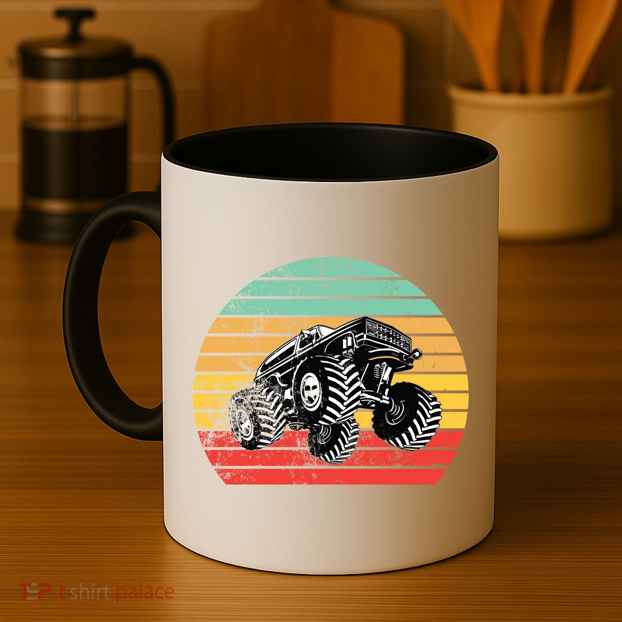 Retro Monster Truck Emblem Coffee Mug