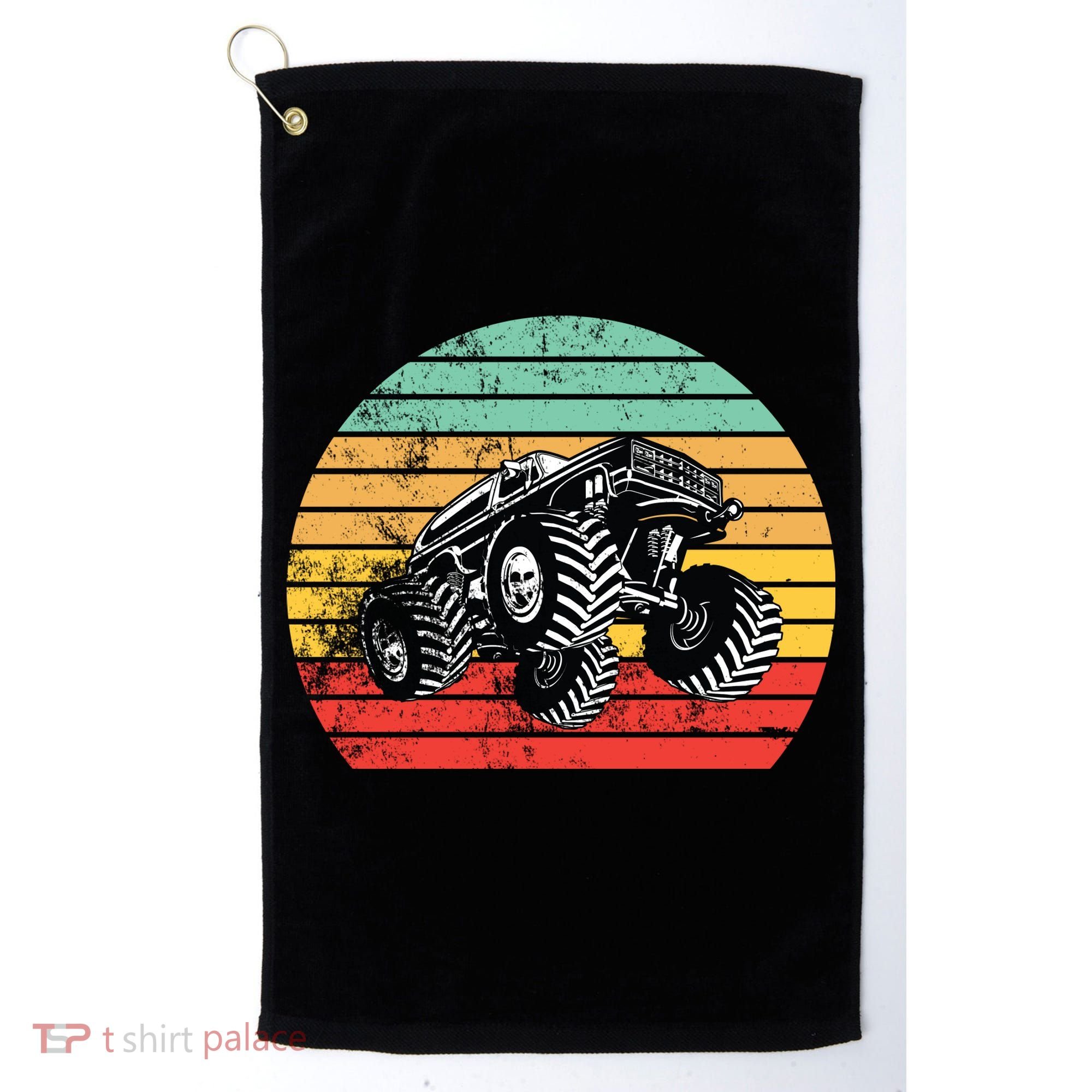 Retro Monster Truck Emblem Golf Towel