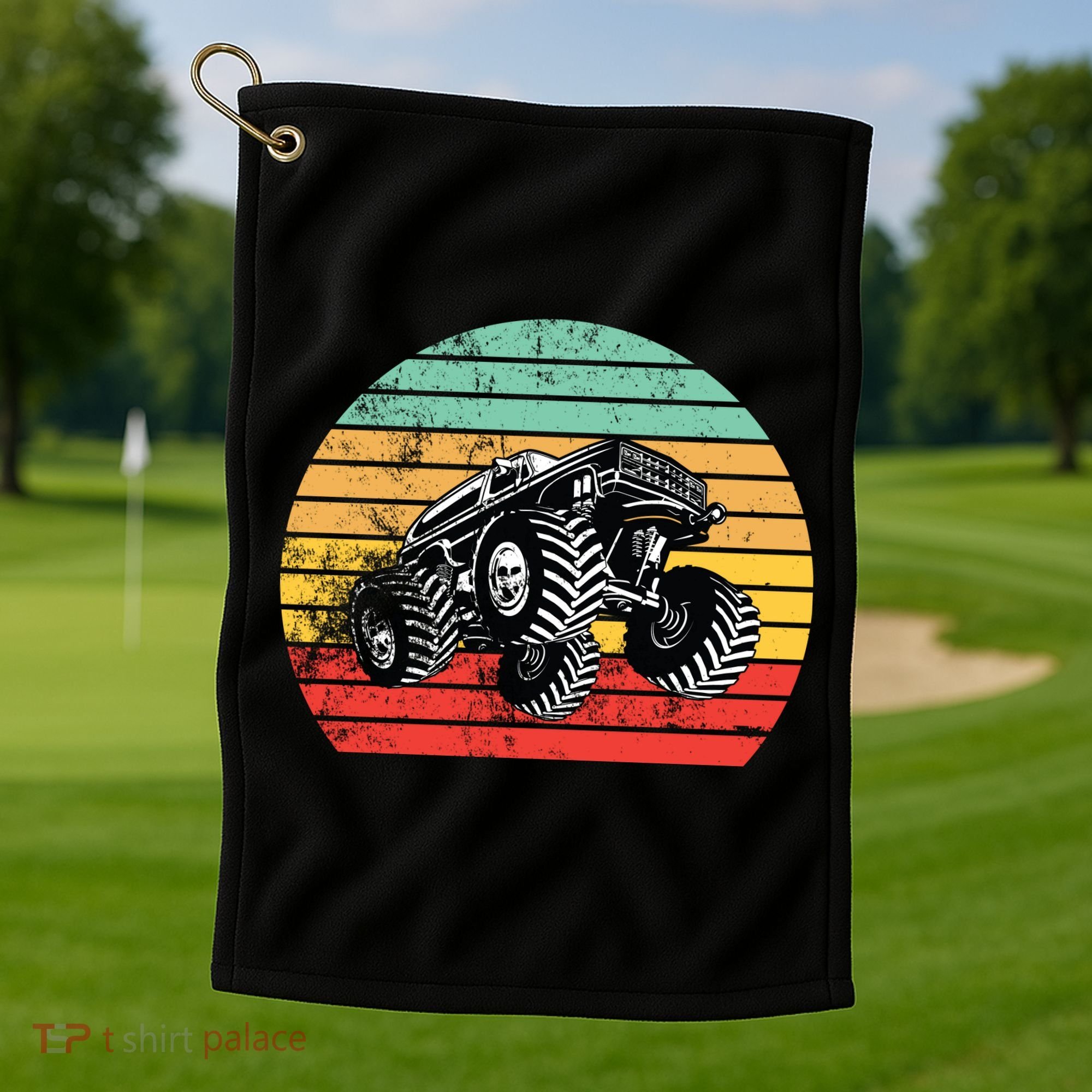 Retro Monster Truck Emblem Golf Towel