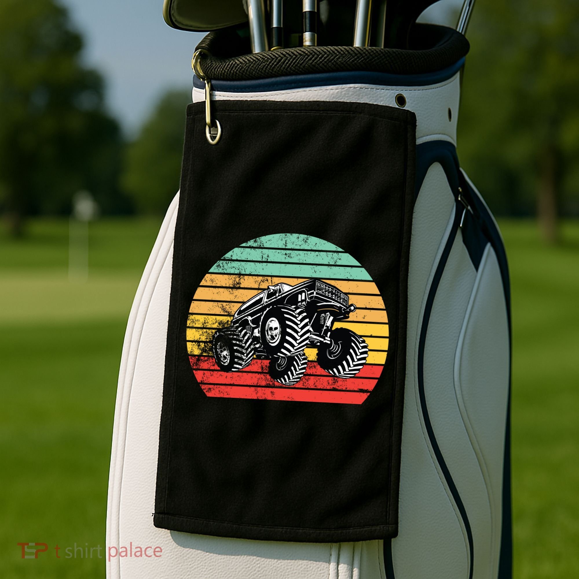 Retro Monster Truck Emblem Golf Towel
