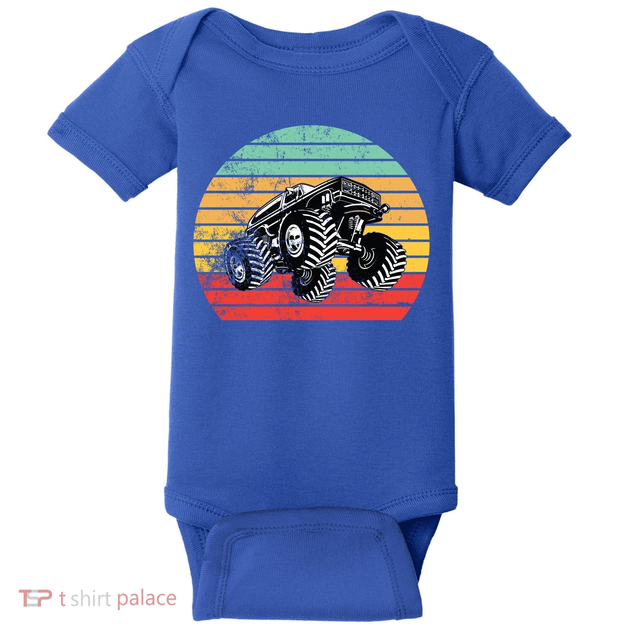 Retro Monster Truck Emblem Baby Bodysuit