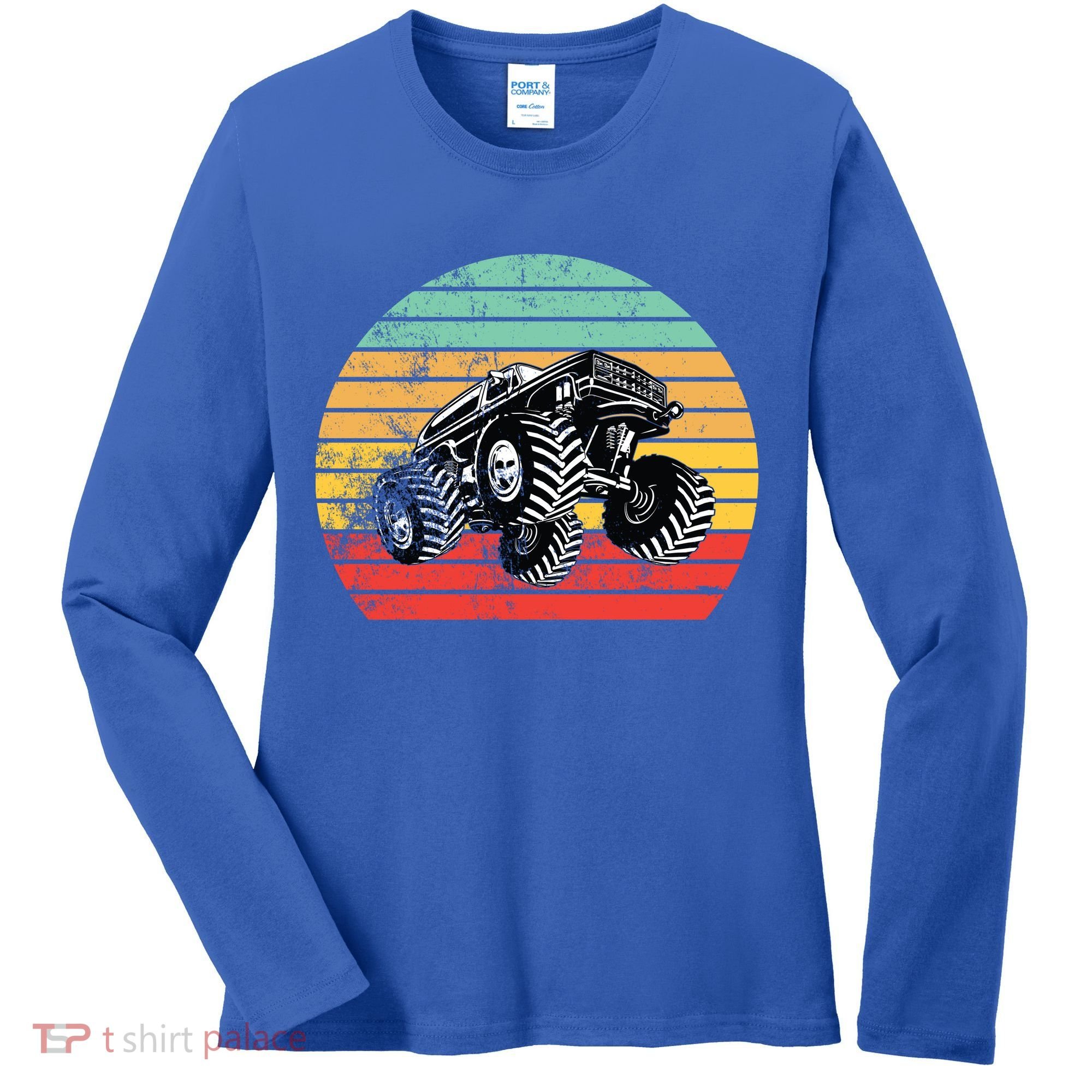 Retro Monster Truck Emblem Women's Long Sleeve Shirt